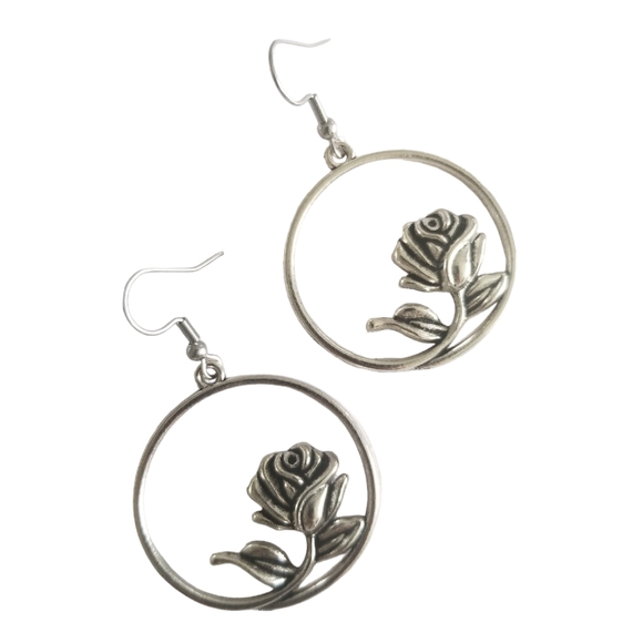 Handcrafted Rose Hoop Earrings - Picture 2 of 4